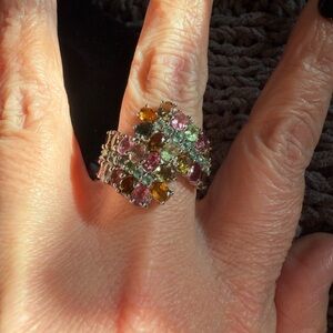Sterling Tourmaline and Emerald Multicolor Bypass Ring